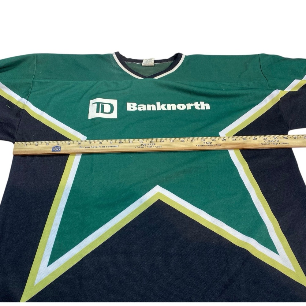 VTG Athletic Knit Hockey Jersey Mens XL Banknorth Green Black Star 12 Canada‎ - Picture 10 of 13